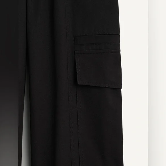 NWT. Zara SRPLS CRG PCKT PNT Black Wool Blend Mid-Rise Pants. Size XS. - Picture 9 of 14